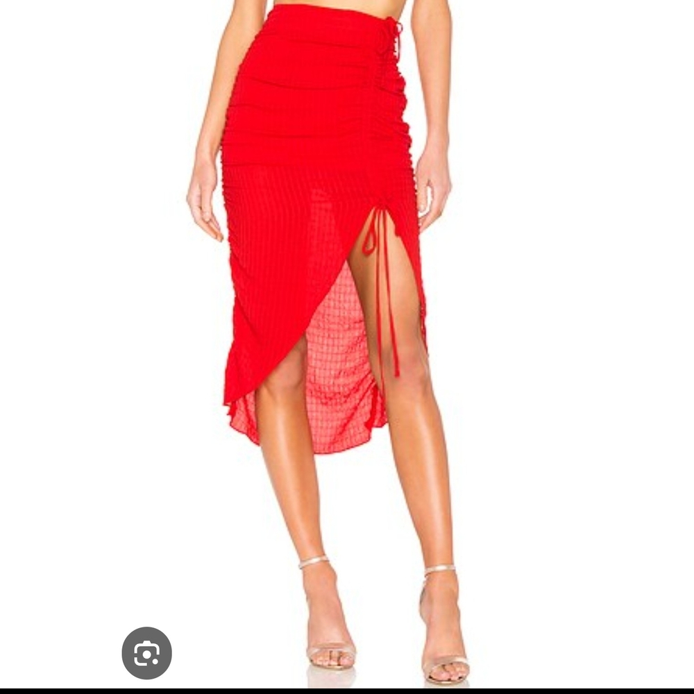 Revolve Lovers + Friends Brooke Cherry Red Ruched Slit Midi Skirt Small